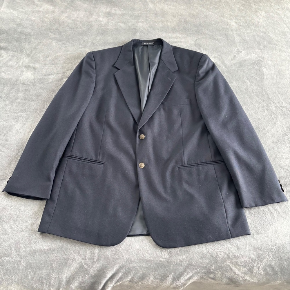 Bert Pulitzer Mens Classic‎ Navy Blazer Wool Blend Gold ButtonsCasual Jacket 46L